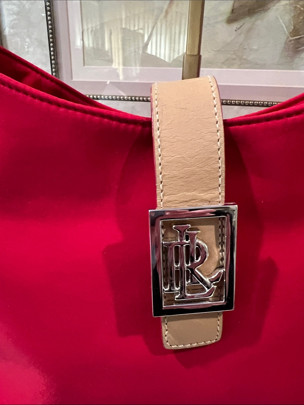 Lauren Ralph Lauren Red Shoulder Bag with Tan Strap - Picture 2 of 15